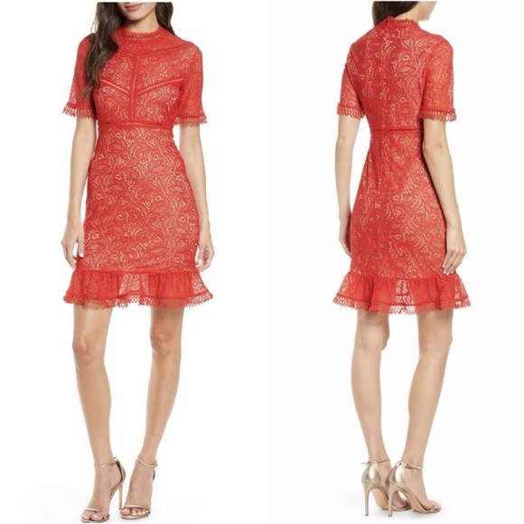 Bardot Theodora Lace Sheath Mini Dress Fire Red US Size 6 NWT Holidays Valentine - Picture 2 of 12